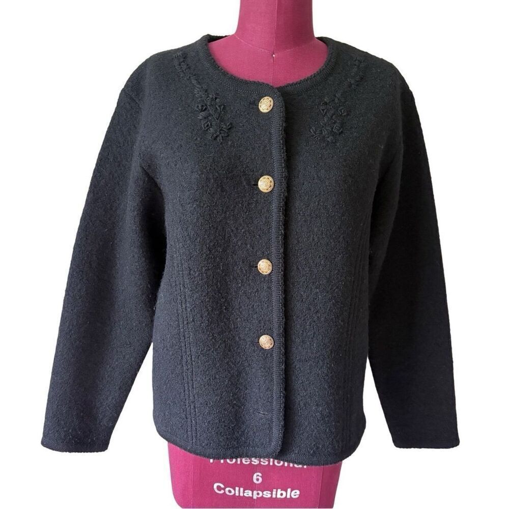 Vintage Pendleton Button Down Wool Jacket size M Black Embroidered
